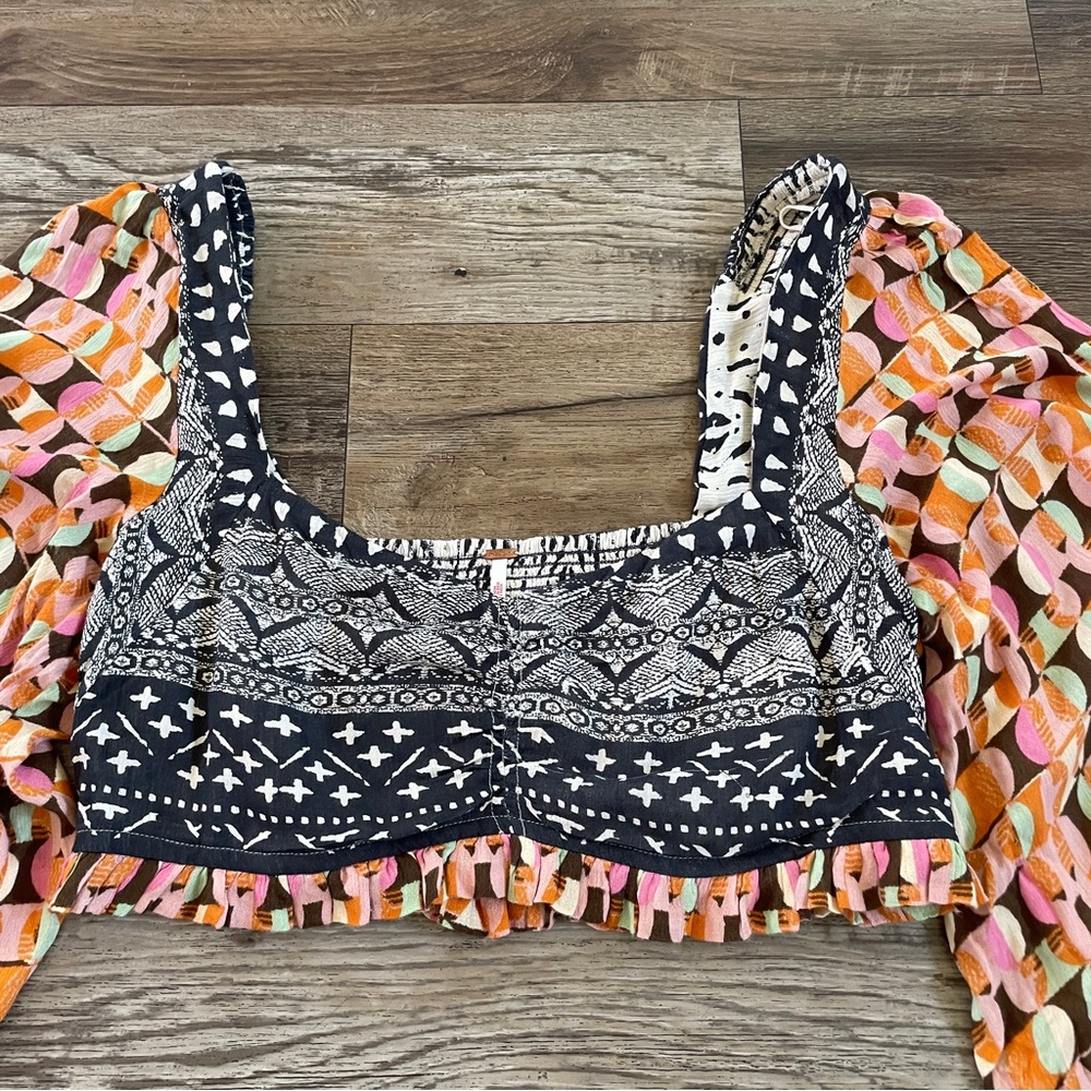 Free People Naomi boho crop blouse L